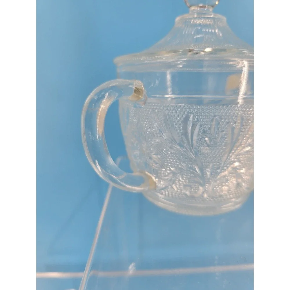 Vtg‎ Depression Glass Anchor Hocking Oval Serving Dish  + Sugar Bowl Floral - VG
